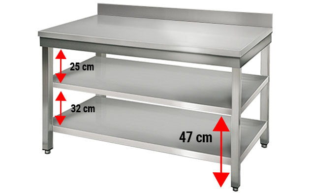 Rustfritt stål arbeidsbord ECO - 1,2 m - med underhylle og oppkant