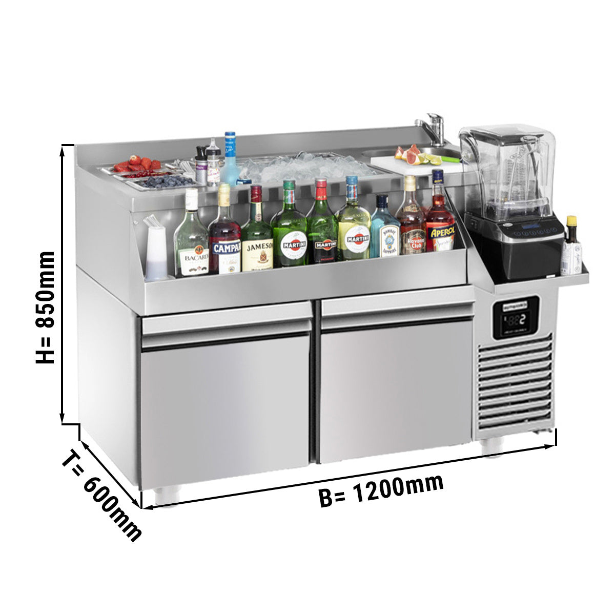 Bar kjølebord - 1,2 x 0,6 m - 150 Liter - med 2 Skuffer 1/1 &amp; Hyller