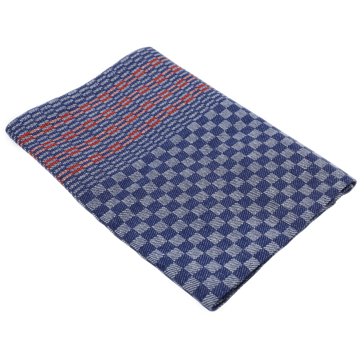 (10 stk) Håndkle i halvlin - 50 x 100 cm - blårutete med røde striper
