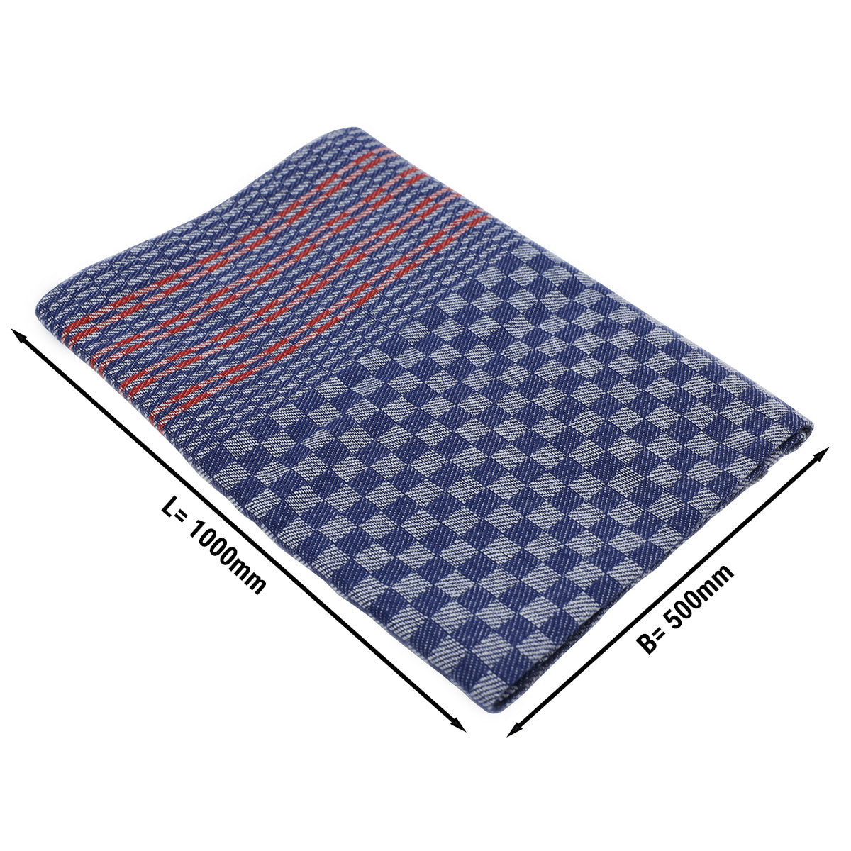 (150 stk) Håndkle i halvlin - 50 x 100 cm - blårutete med røde striper