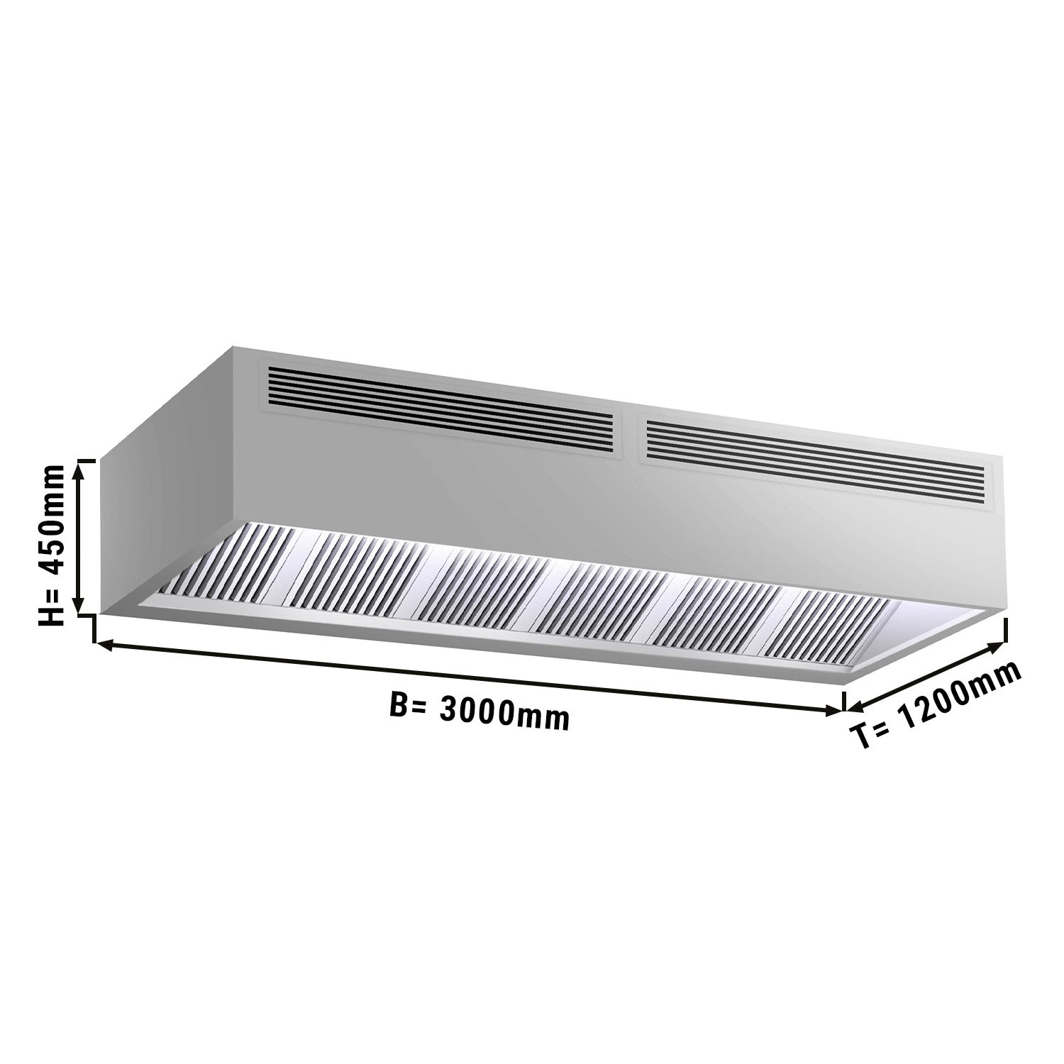 Induksjons Kasse Avtrekkshette - 3,0 m - med filter og LED Lampe