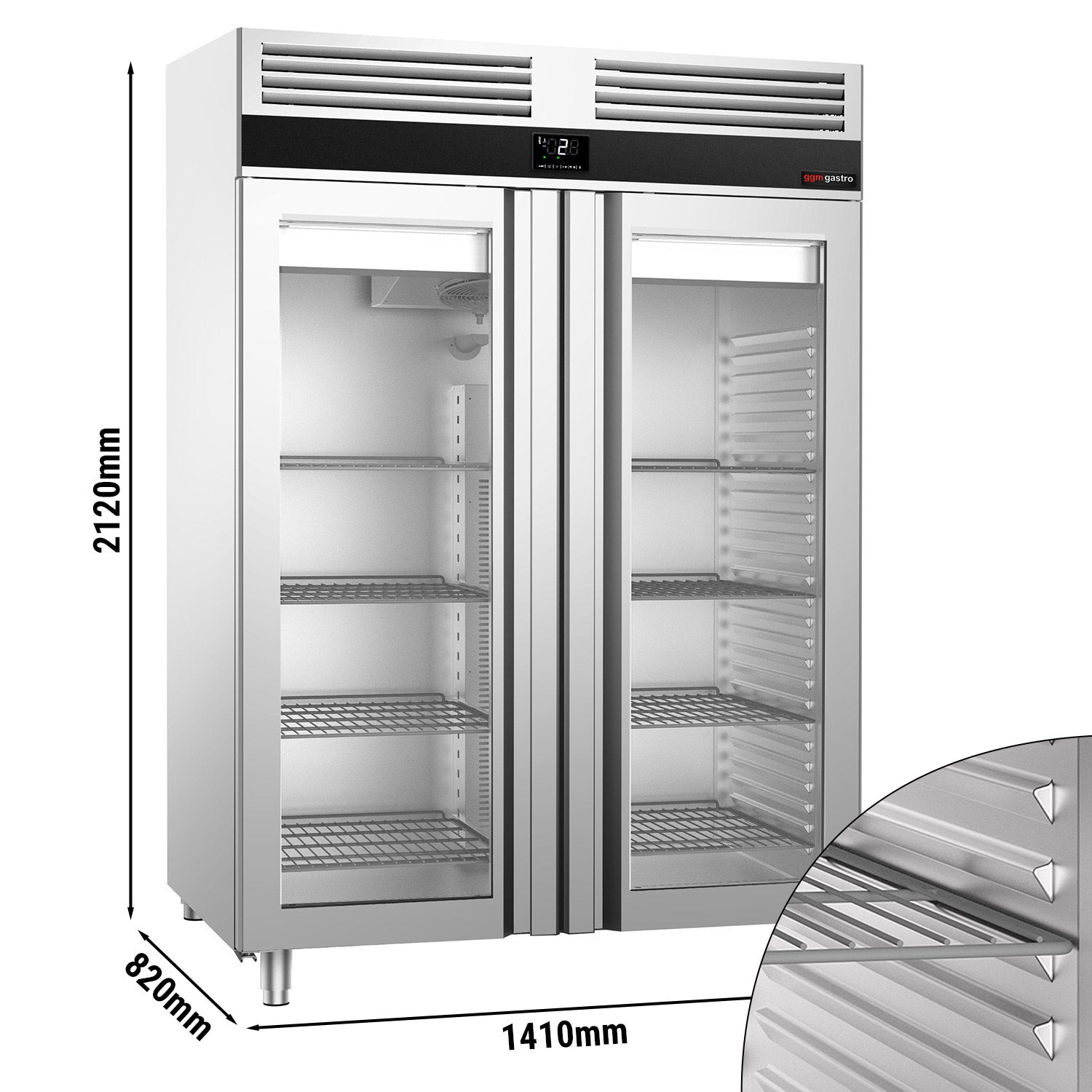 Kjøleskap - 1,41 x 0,81 m - 1400 liter - med 2 glassdører