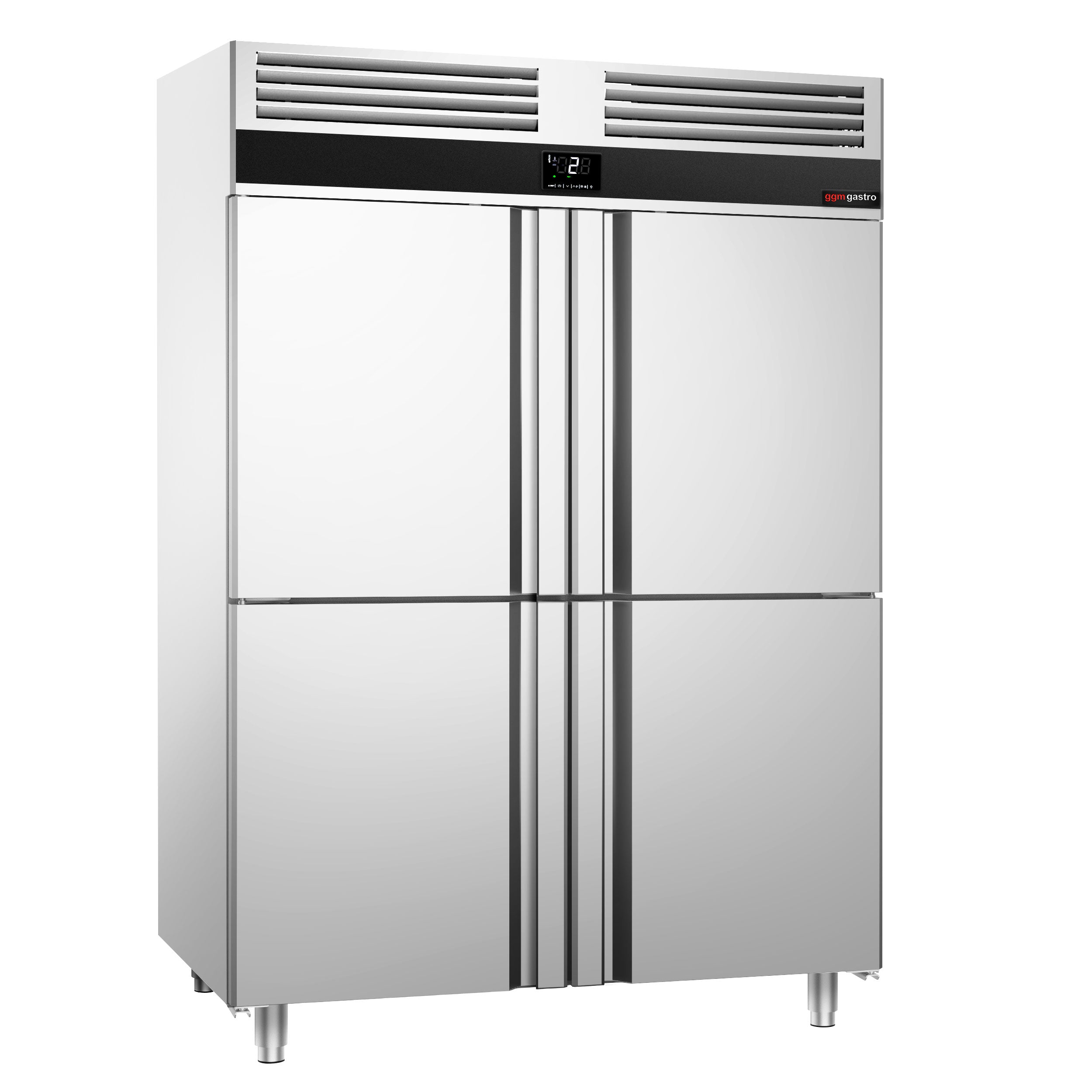 Kjøleskap - 1,4 x 0,81 m - med 4 halvdører i rustfritt stål
