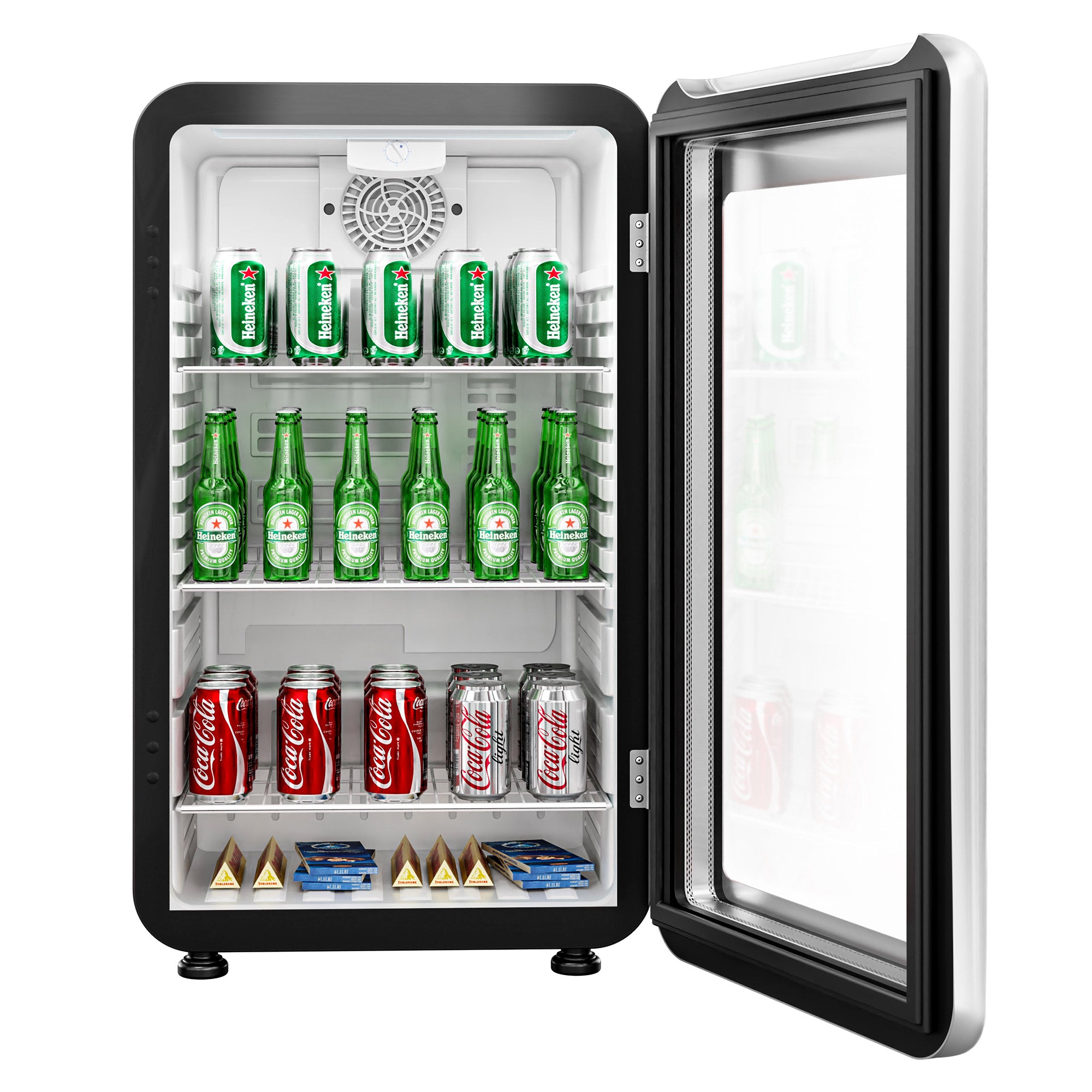Mini kjøleskap - 113 Liter - med 1 glassdør - Svart/Sølv