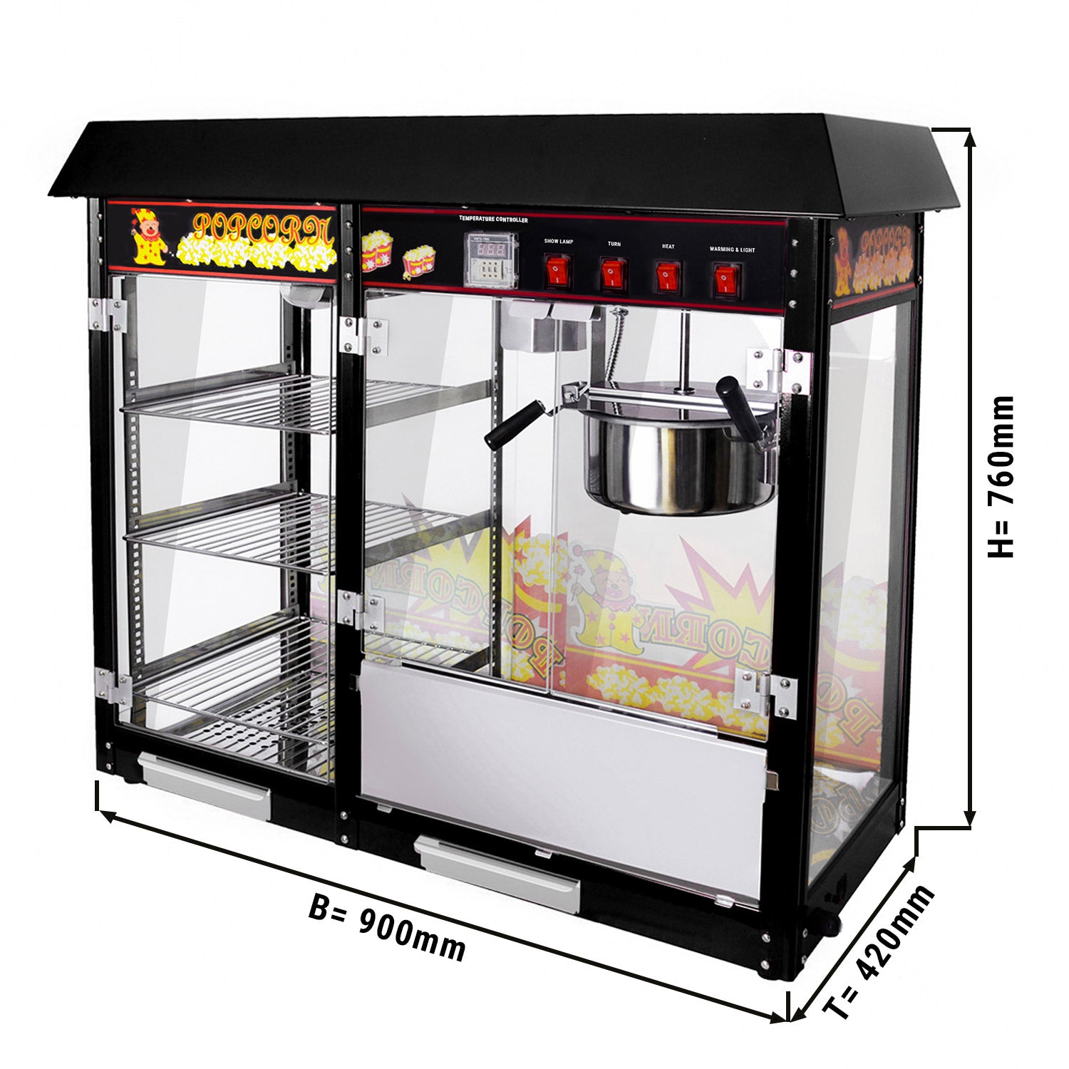 Popcorn maskin - 5 kg/t - med 3 oppvarmet Hyller