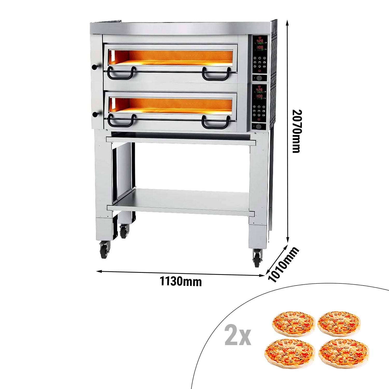 Elektrisk pizzaovn Strøm - 4+4 Ø 34 cm - inkl. Hette, understell og hjulsett