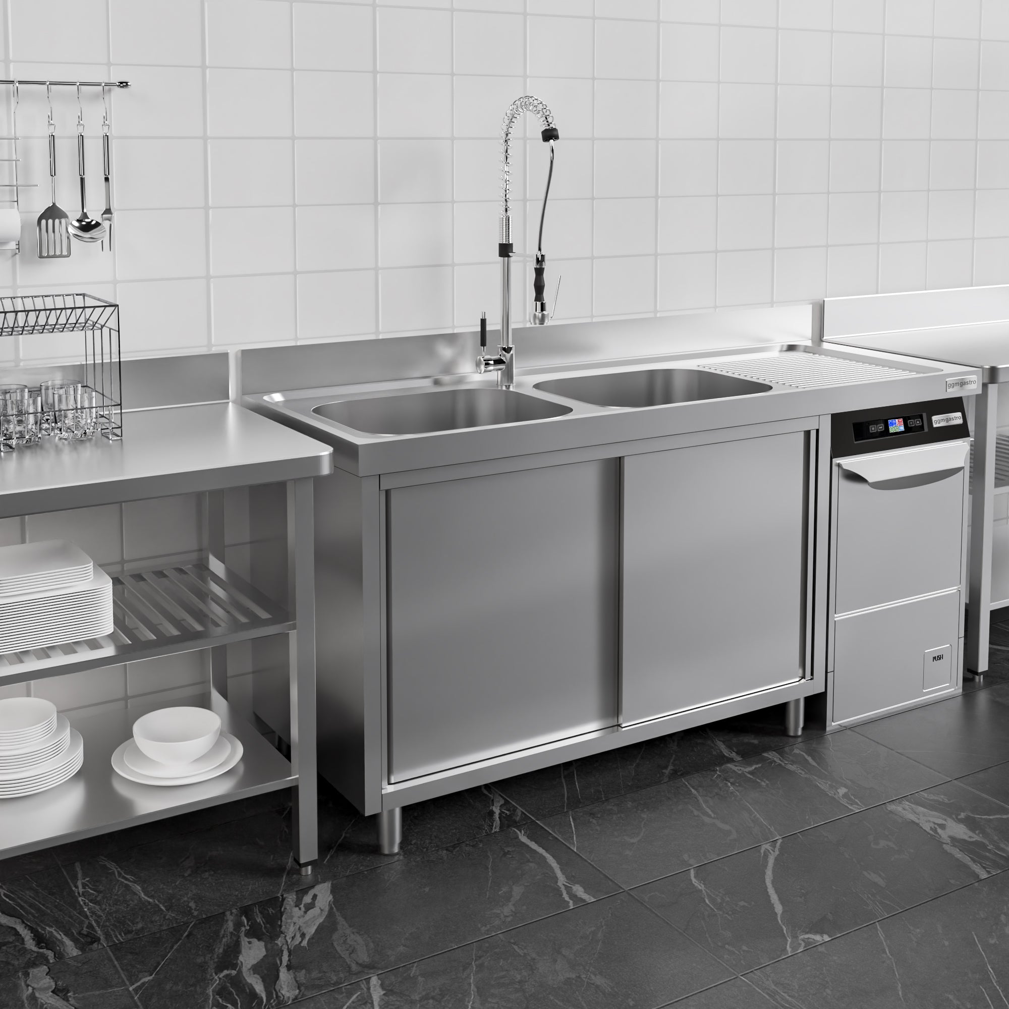 Vaskeskap med plass for oppvaskmaskin 1,6m - 2 Kummer til Venstre L 40 x B 40 x D 25 cm