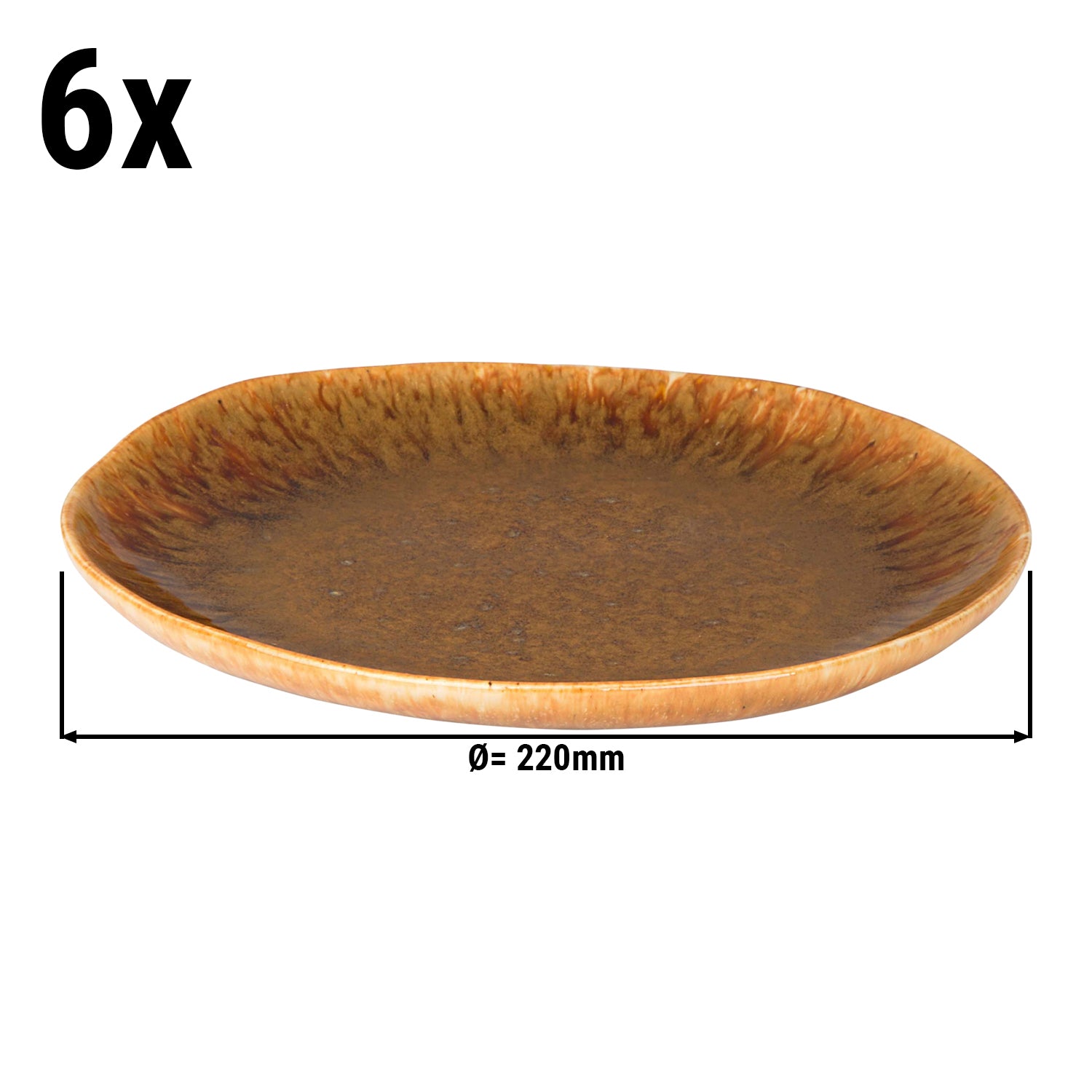 (6 stk.) RUSTIQUE - Flat tallerken - Ø 22 cm - Brun