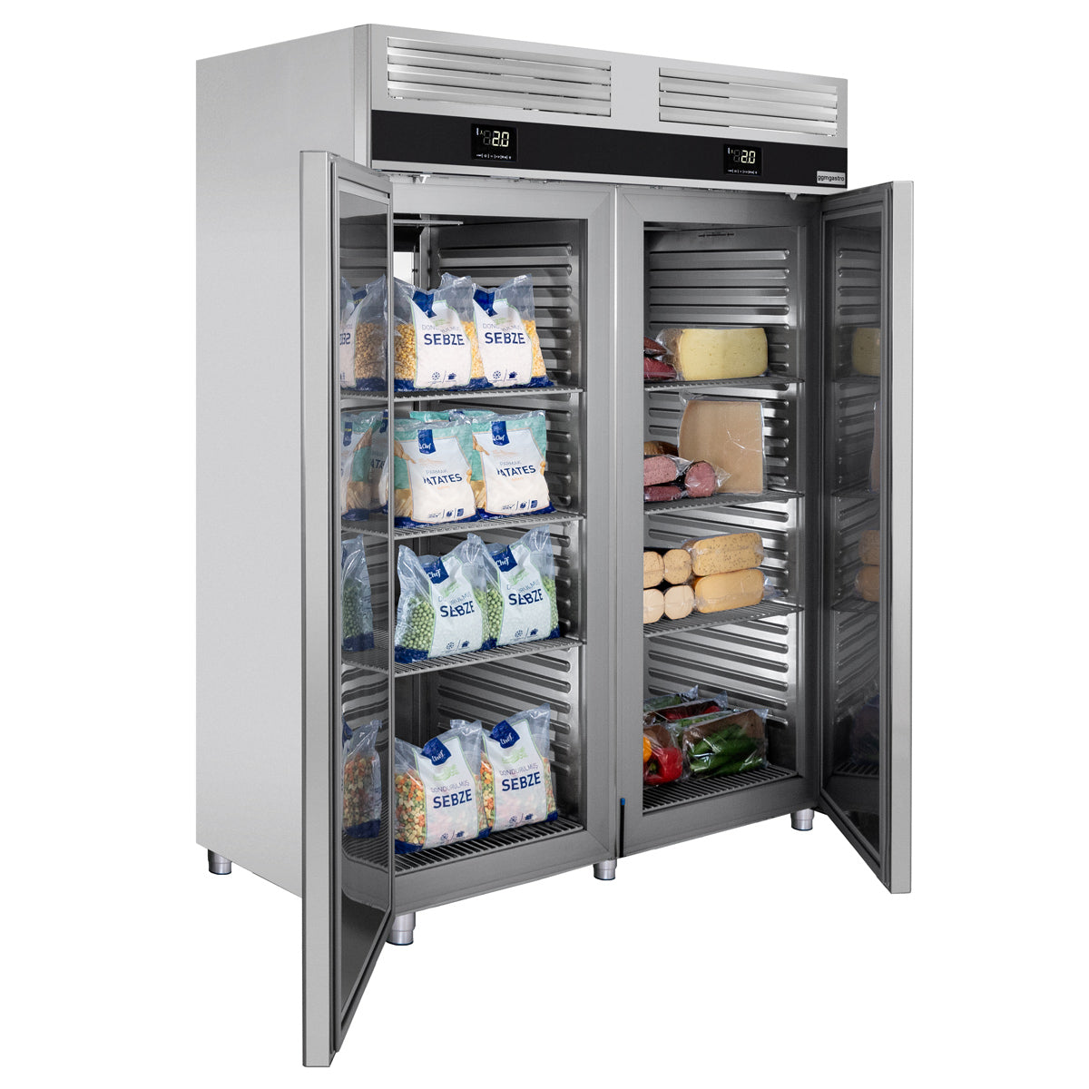 Kjøleskap og fryser kombinasjon - 1,4 x 0,81 m - 1400 liter - med 2 glassdører
