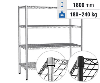 Hyller i rustfritt stål med trådhyller