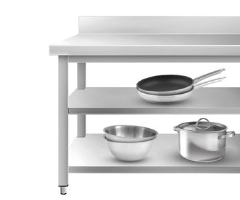 Arbeidsbord 800 med underhylle og mellomhylle og oppkant