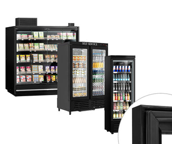 Veggmonterte kjølehyller med isolerte glassdører