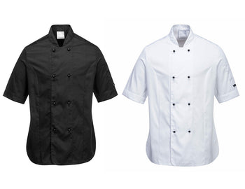 Grunnleggende kokkejakke for kvinner med korte ermer