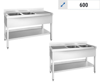 Oppvaskbenk 2 Kummer - 600 Dybde