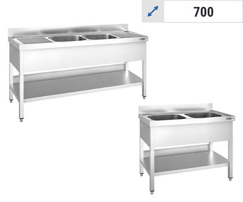 Oppvaskbenk 2 kummer i midten - 700 mm Dybde