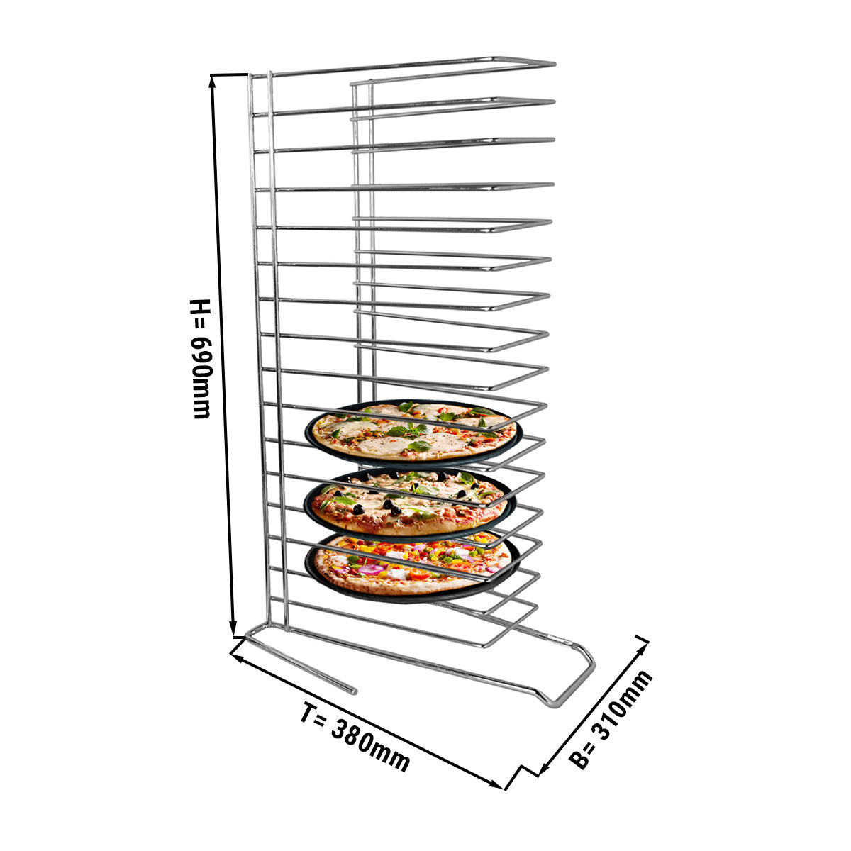 Pizzabrettholder med plass til 15 brett