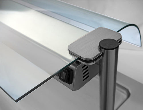 Ensidig glass nysebeskyttelse med lagringsplass for drop in diskar 0,8 m