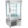 Displaymonter - 230 l - 670 mm - 1 glassdør - avrundet - med 3 roterende hyller - LED-belysning - R290 - sølv