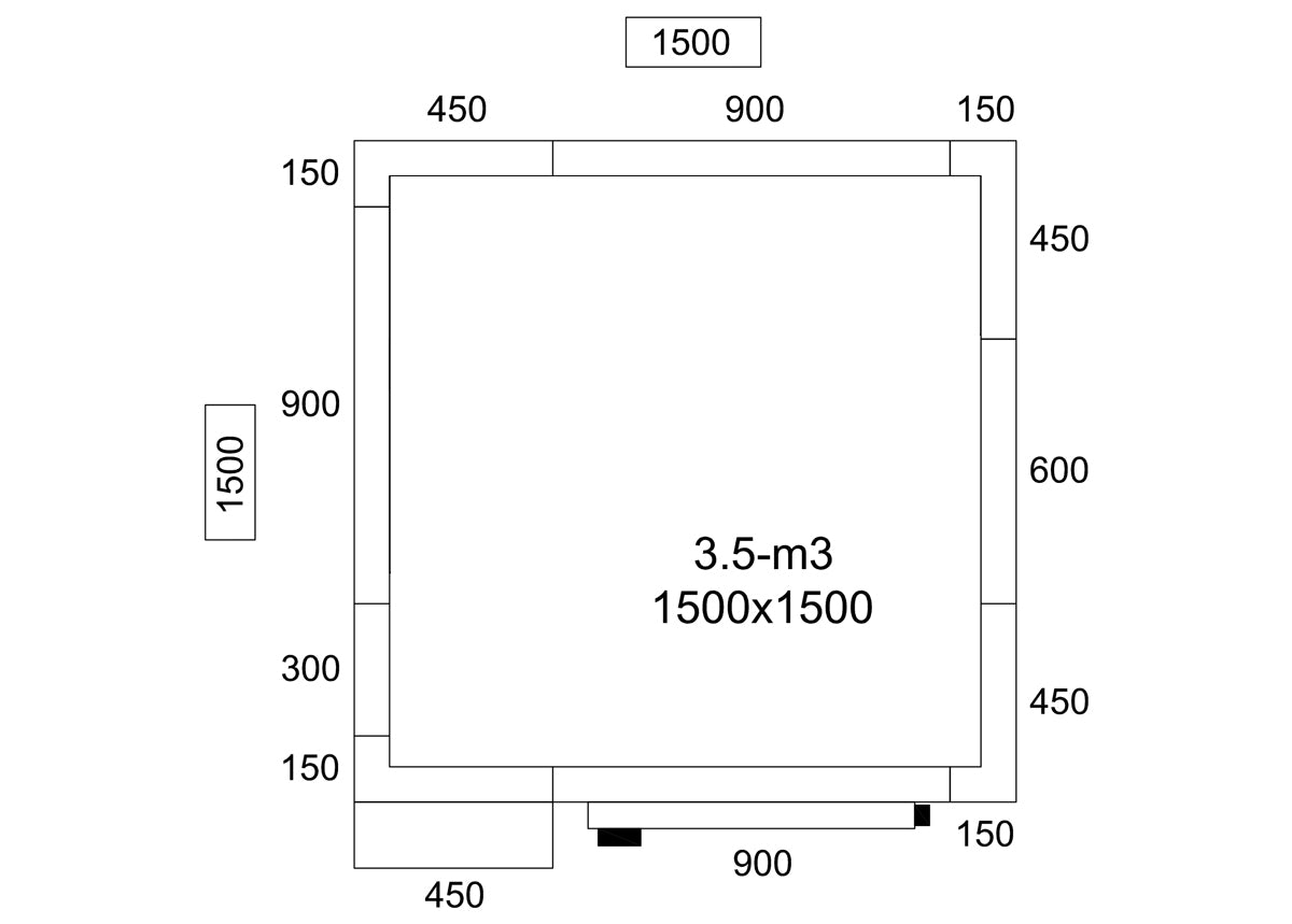 Kjølerom - 1,5 x 1,5 m - høyde: 2,01 m - 3,5 m³ - inkl. kjøleaggregat
