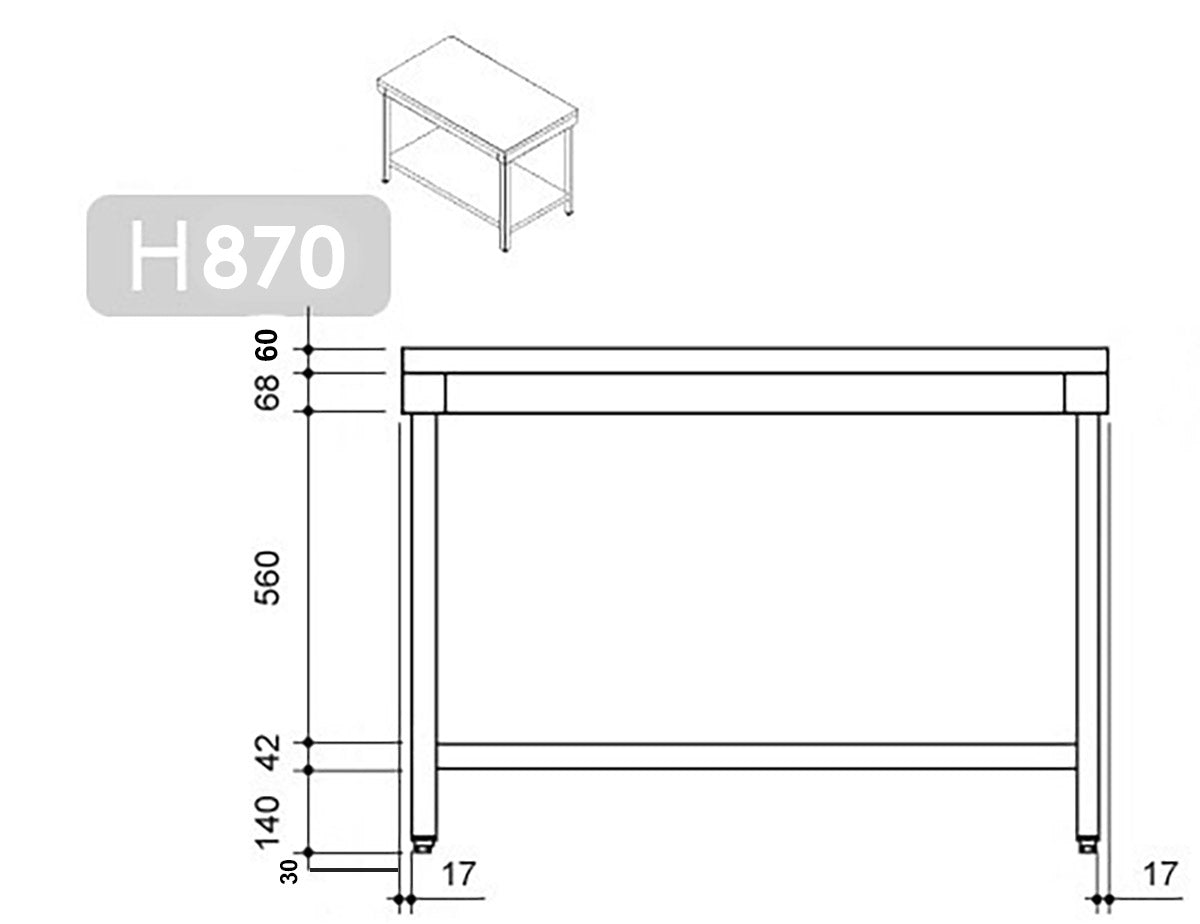 Rustfritt stål arbeidsbord PREMIUM 1,8 m - med underhylle