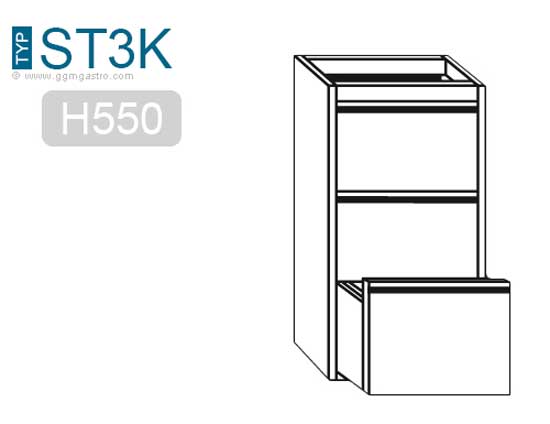 Skuffebord PREMIUM 0,4 m - med 3 skuffer - underbyggmodul til Rustfritt stål arbeidsbord 700 dyp