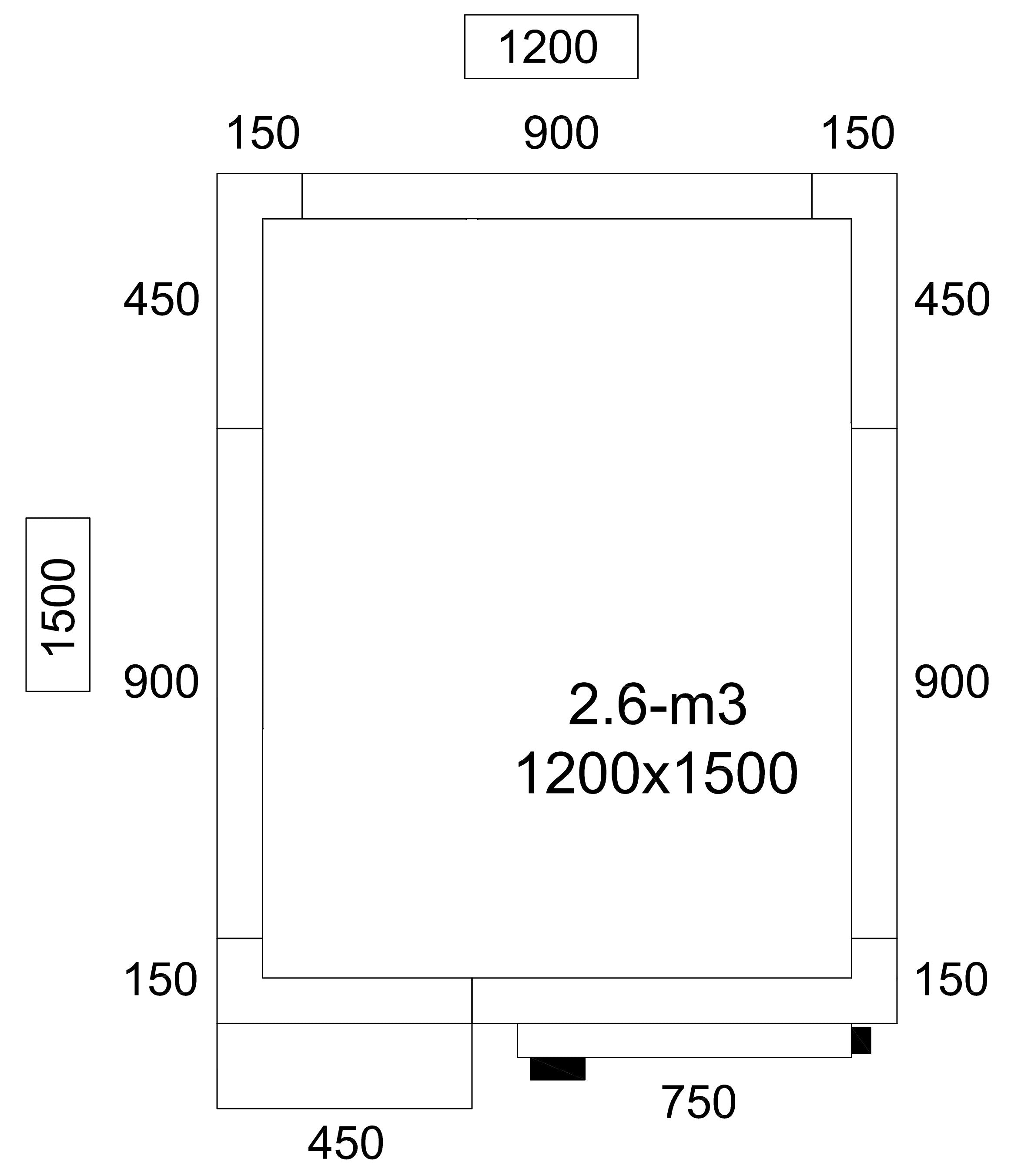 Kjølerom - 1,2 x 1,5 m - høyde: 2,01 m - 2,6 m³ - inkl. kjøleaggregat