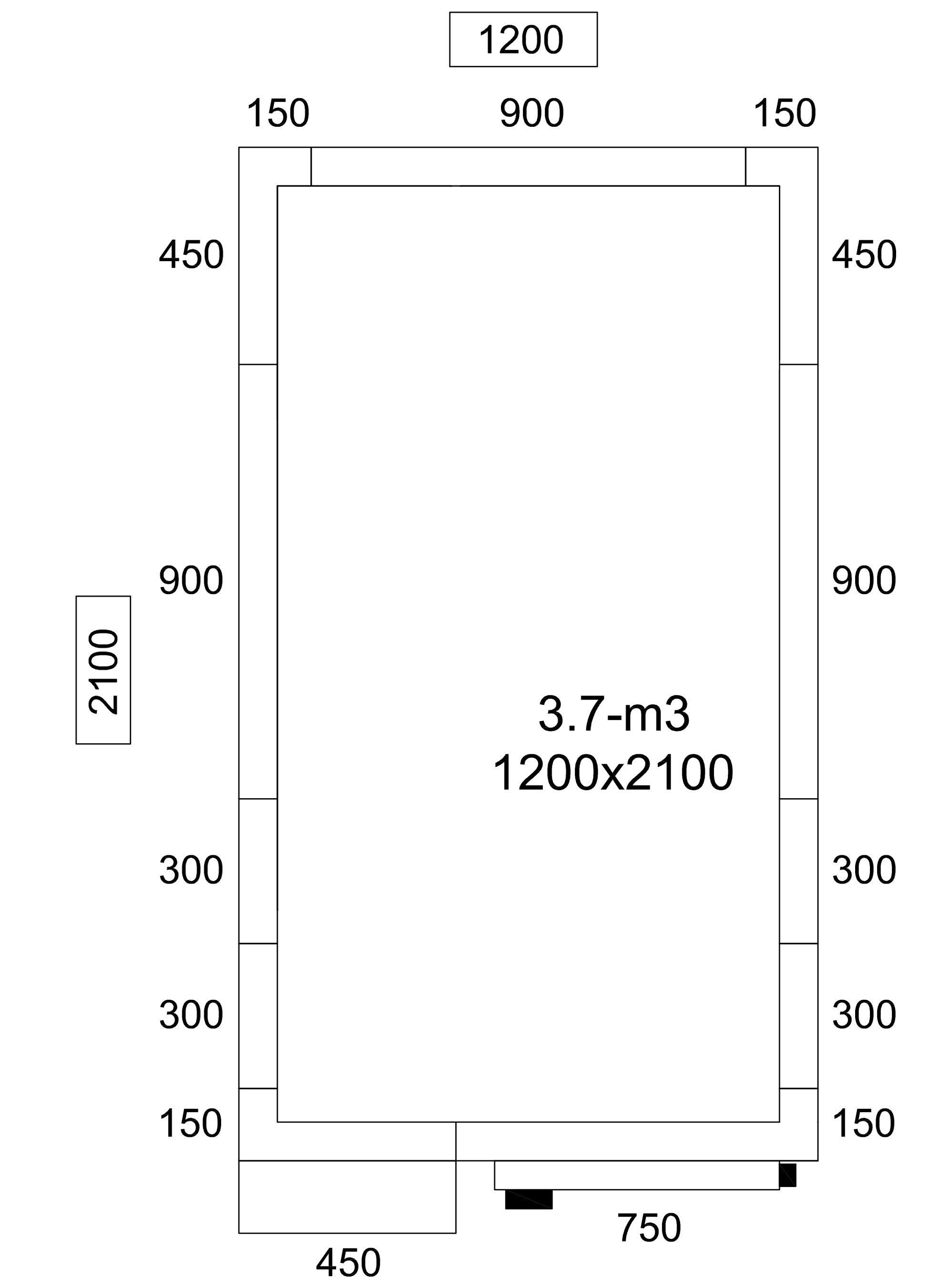 Kjølerom i rustfritt stål - 1,2 x 2,1 m - høyde: 2,01 m - 3,7 m³ - inkl. kjøleaggregat
