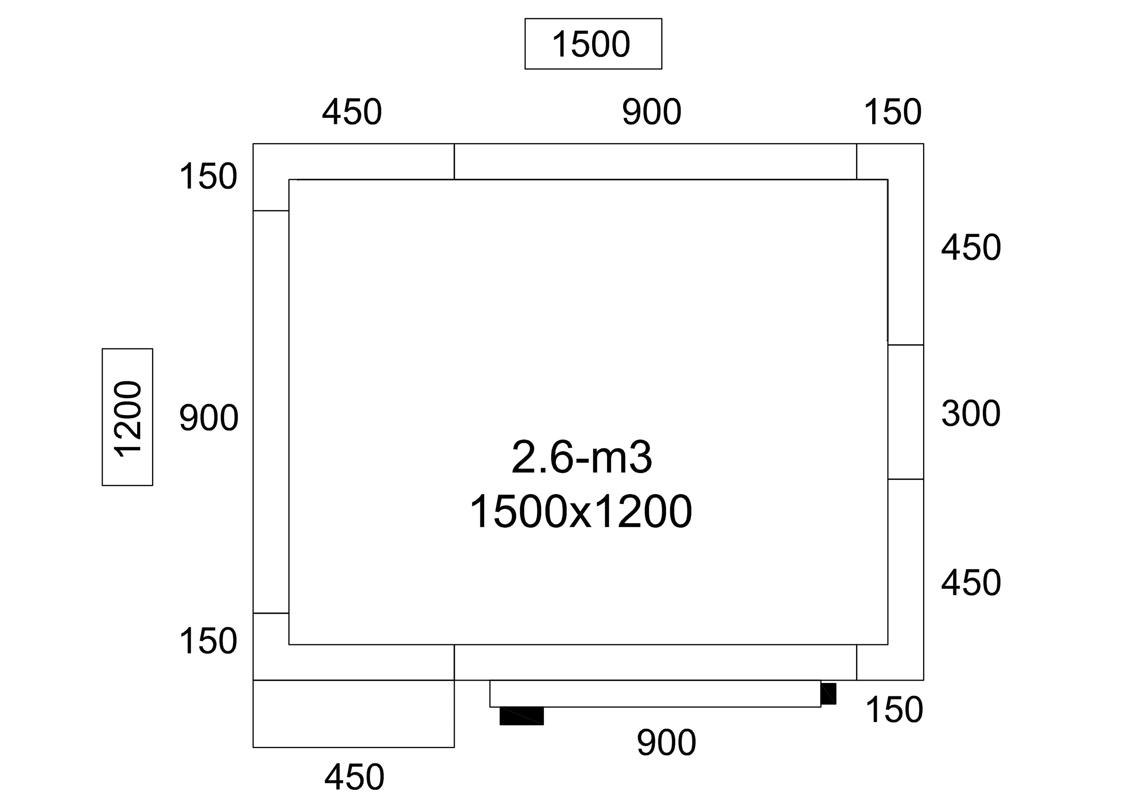 Kjølerom - 1,5 x 1,2 m - høyde: 2,01 m - 2,6 m³ - inkl. kjøleaggregat