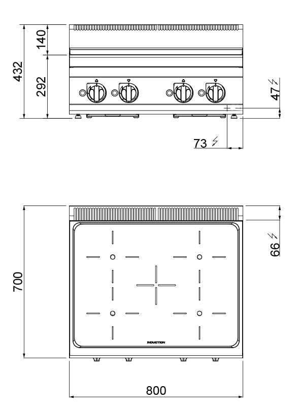 Induksjonsplate (14 kW) - 4 kokeplater