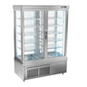Displaymonter Marie - for fersk ost - 930 l - 1 320 mm - 2 glassdører - firkantet - med 10 hyller - LED-belysning - R290 - sølv