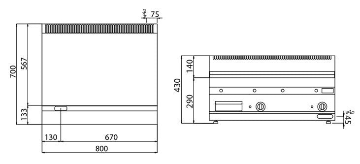 Elektrisk flatgrill - slett (7,1 kW) - Inkl. understell med 2 dører