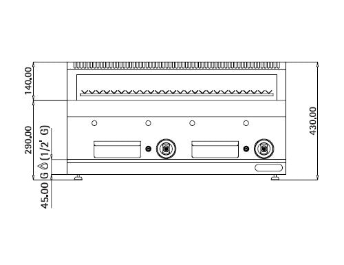 Lavasteinsgrill gass (14 kW) - Vinklet grillrist inkl. understell med 2 dører