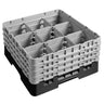 CAMBRO | CAMRACK® - Glassvaskerkurv 1/1 med 4 forlengere - 500x500mm - 9 rom - Svart
