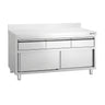 Arbeidsskap i rustfritt stål PREMIUM – 1600 x 700 mm – med 3 skuffer og oppkant