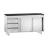 PREMIUM-arbeidsskap i rustfritt stål – 1600 x 700 mm – med 3 skuffer på venstre side – inkl. benkeplate i granitt