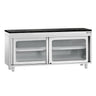 PREMIUM-arbeidsskap i rustfritt stål – 1800 x 700 mm – med skyvedør i glass – inkl. benkeplate i granitt