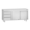 Benkeskap i rustfritt stål ECO - 1800x600 mm - med skyvedører | 3 skuffer venstre side
