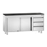 Arbeidsskap i rustfritt stål PREMIUM – 1800 x 600 mm – med 3 skuffer på høyre side – inkl. benkeplate i granitt