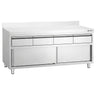 Arbeidsskap i rustfritt stål PREMIUM – 2000 x 700 mm – med 4 skuffer og oppkant