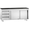 Arbeidsskap i rustfritt stål PREMIUM – 2000 x 600 mm – med 3 skuffer på venstre side – inkl. benkeplate i granitt