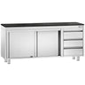 Arbeidsskap i rustfritt stål PREMIUM – 2000 x 700 mm – med 3 skuffer til høyre – inkl. benkeplate i granitt