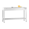 Arbeidsbenk i rustfritt stål PREMIUM - 1400x700 mm - med underhylle & forsterkningsstag - inkl. skjæreplate hvit