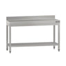 Arbeidsbord i rustfritt stål ECO - 1400x600 mm - med underhylle & oppkant & forsterkningsstag