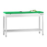 Arbeidsbenk i rustfritt stål PREMIUM - 1500x700 mm - med underhylle & forsterkningsstag - inkl. skjæreplate grønn