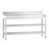 Arbeidsbord i rustfritt stål PREMIUM - 1600x600 mm - med underhylle & oppkant & ekstra hylle & forsterkningsstag