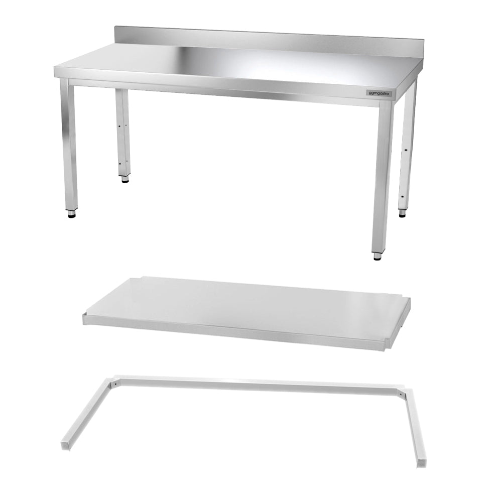 Rustfritt stål arbeidsbord PREMIUM - 1,8 m - med underhylle, oppkant og avstivende