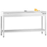Arbeidsbord i rustfritt stål PREMIUM - 2000x600 mm - med underhylle & forsterkningsstag - inkl. skjæreplate hvit