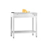 Arbeidsbenk i rustfritt stål PREMIUM - 700x600 mm - med underhylle & forsterkningsstag - inkl. skjæreplate hvit