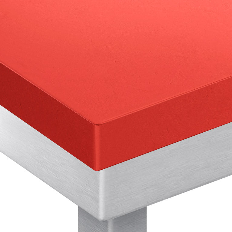 Arbeidsbord i rustfritt stål PREMIUM - 1,0 m - med underhylle - inkl. skjærebrett i rødt