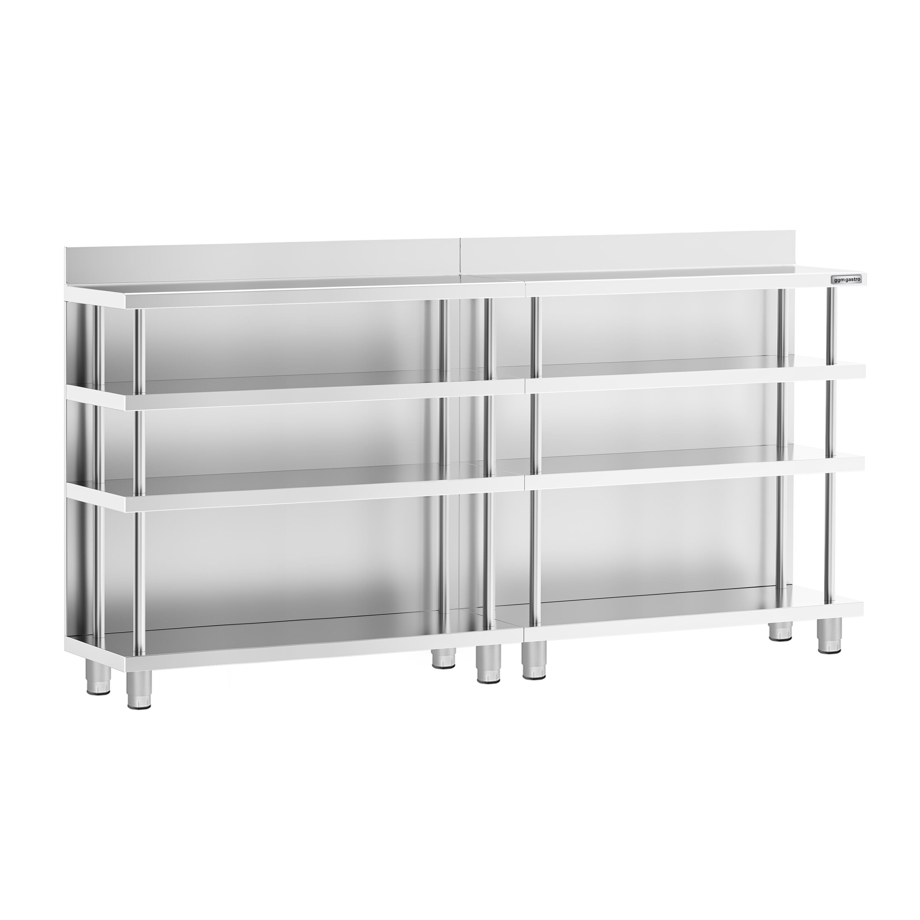 Bararbeidsbord - rustfritt stål - 2000x600mm - med 4 hyller